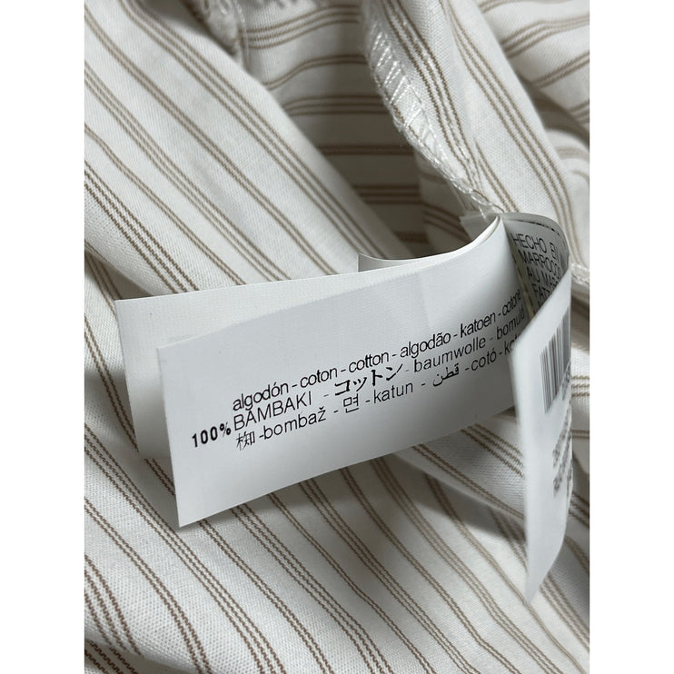 Zara Women's White Beige Striped Short Sleeve Pocket Button Down Shirt Top Sz XS