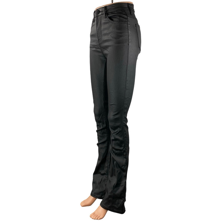 Edikted Women's Black Faux Vegan Leather High Rise Skinny Flare Trousers Pants S