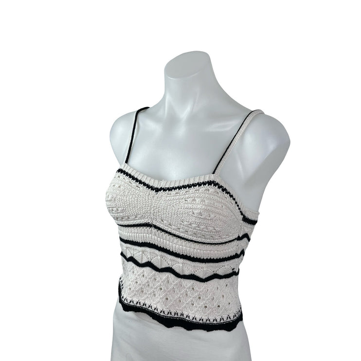 Olive + Oak White Black Crochet Knit Bustier Sleeveless Cami Crop Tank Top XS
