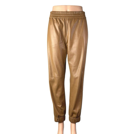 Alice + Olivia Pete Camel Tan High Rise Faux Leather Vegan Tapered Jogger Pant S