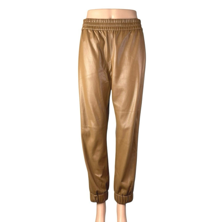 Alice + Olivia Pete Camel Tan High Rise Faux Leather Vegan Tapered Jogger Pant S
