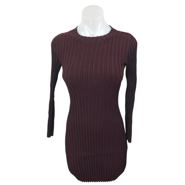 Club Monaco Purple Rib Knit Long Sleeve High Neck Mini Bodycon Sweater Dress S