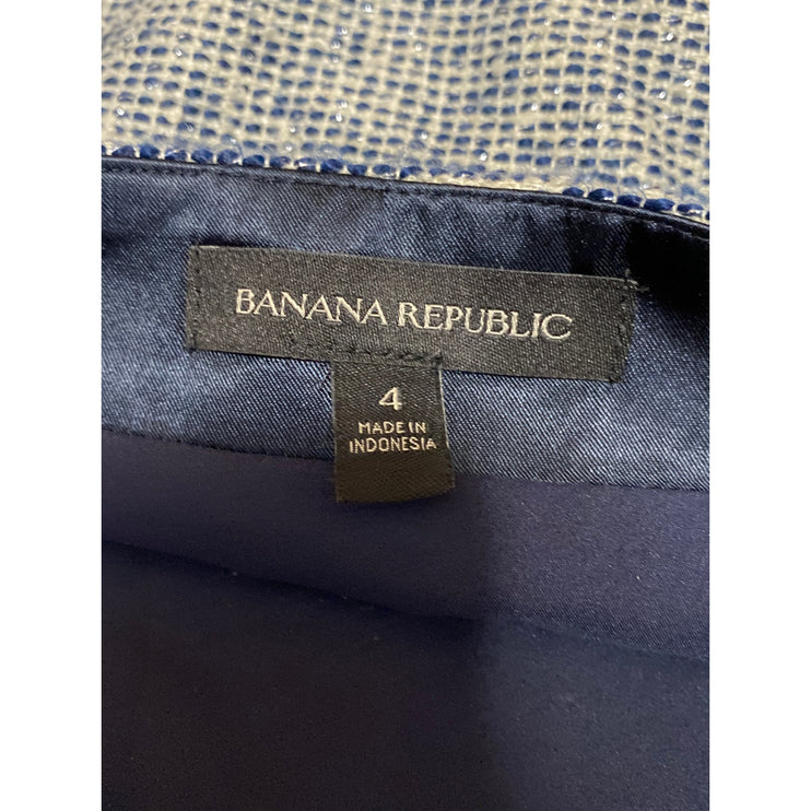Banana Republic Blue Tweed High Waist Zip Pencil Straight Mini Skirt Size 4