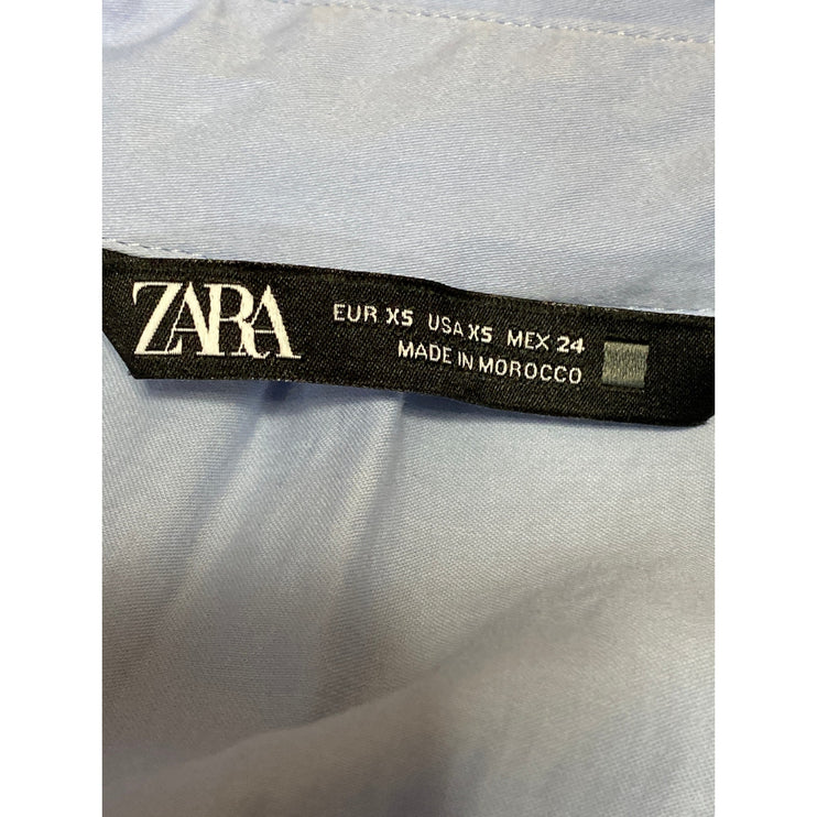 Zara Womens Blue Long Sleeve Tie Waist Slit Button Down Midi Shirt Dress Size XS