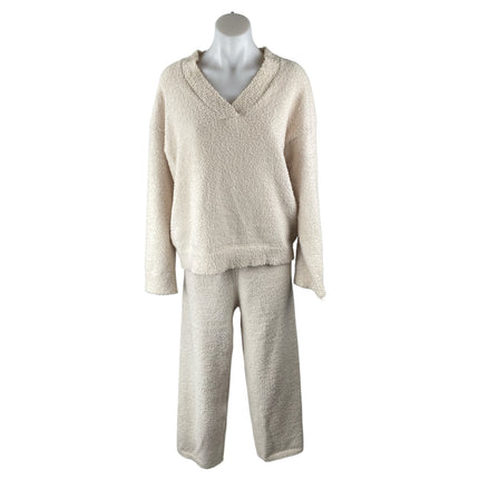 PrettyGarden Women's Fuzzy Sweater Wide Leg Pants Lounge Pajama Sleepwear Set S