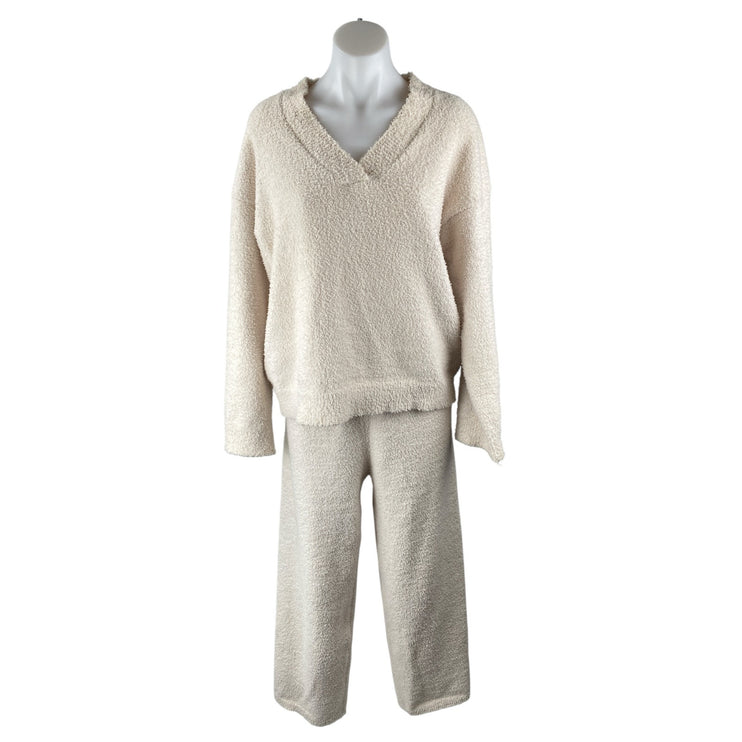 PrettyGarden Women's Fuzzy Sweater Wide Leg Pants Lounge Pajama Sleepwear Set S