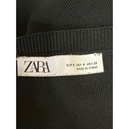 Zara Women's Black Long Balloon Puff Sleeve Ruched Tie Cropped Blouse Top Size S