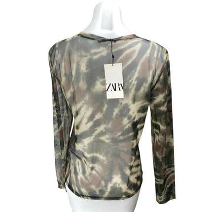 NEW Zara Multicolor Tie Dye Mesh Crewneck Long Sleeve Sheer Shirt Cover Up Top L