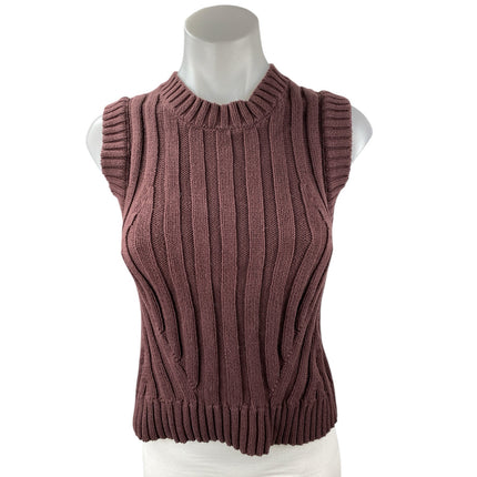 Zara Women's Brown Sleeveless Ribbed Knit Crew Neck Sweater Tank Top Size S