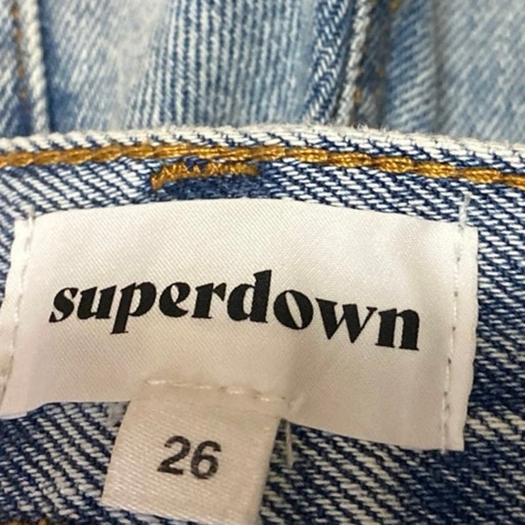 Superdown Womens Blue Distressed Frayed Raw Hem High Waist Denim Jeans Shorts 26