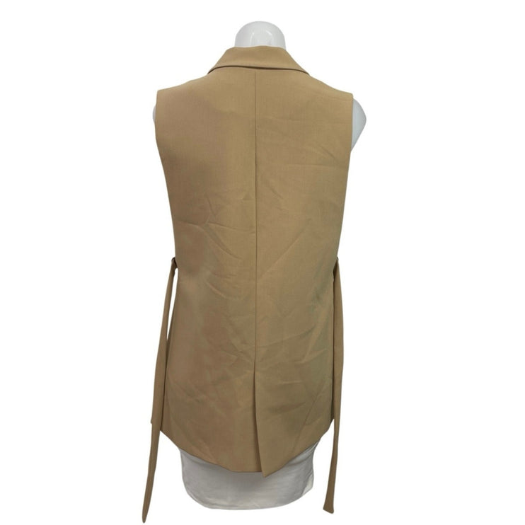 Zara Women's Tan Notch Lapel Sleeveless Side Tie Vest Blazer Coat Jacket Size XS
