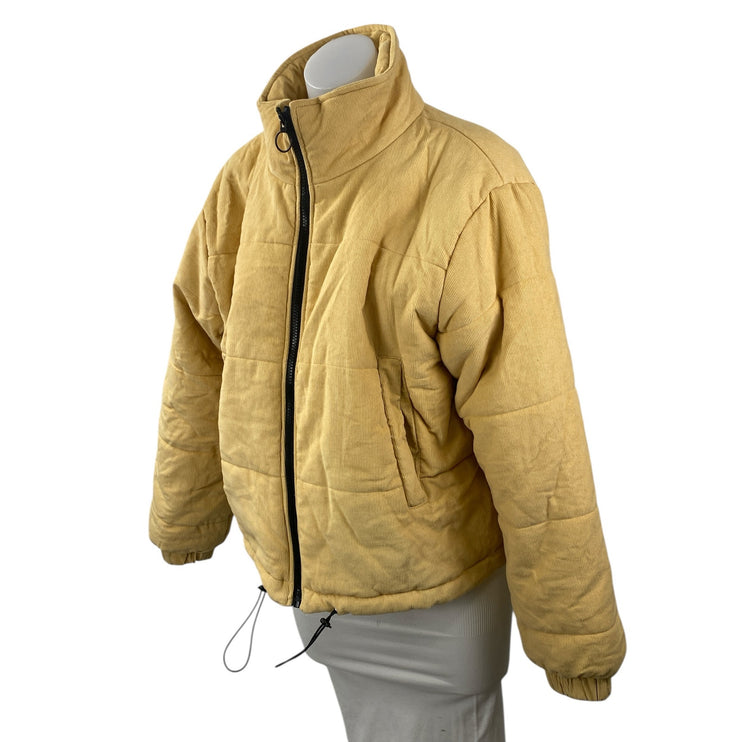 Cotton Candy LA Womens Yellow Quilted Mock Neck Long Sleeve Puffer Coat Jacket M