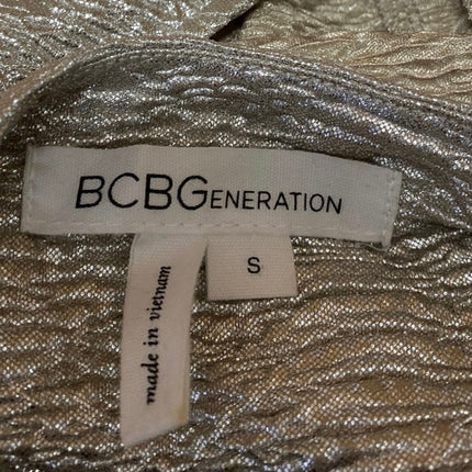 BCBGeneration Womens Beige Metallic Short Sleeve Cutout Blouse Shirt Top Size S