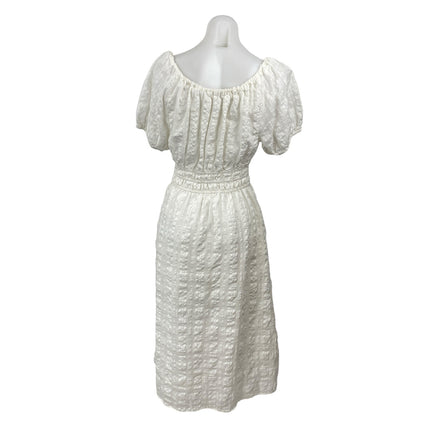 Madewell Sophia White Short Puff Sleeve Seersucker Check A Line Midi Dress Sz M