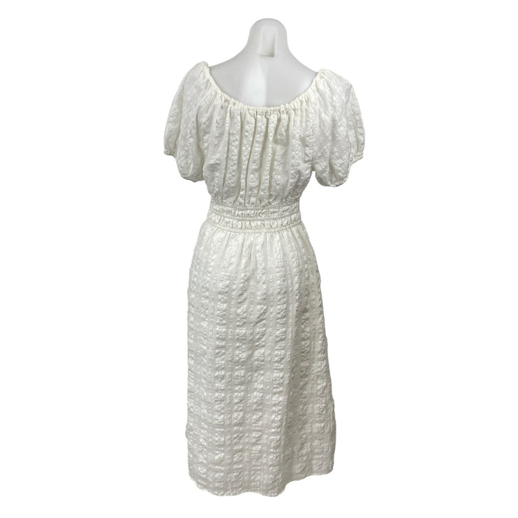Madewell Sophia White Short Puff Sleeve Seersucker Check A Line Midi Dress Sz M