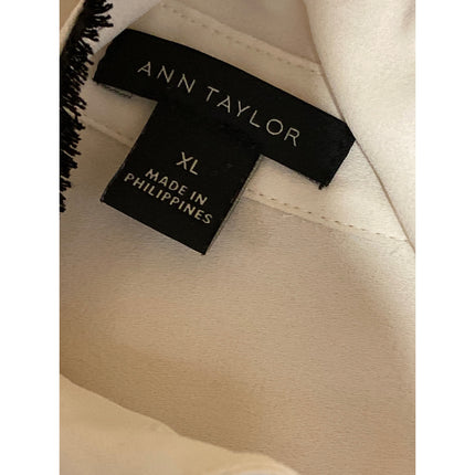 Ann Taylor Women's White Black Long Sleeve Button Down Blouse Shirt Top Size XL