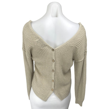 Pink Rose Women's Beige Long Sleeve V Neck Button Up Back Sweater Top Size S