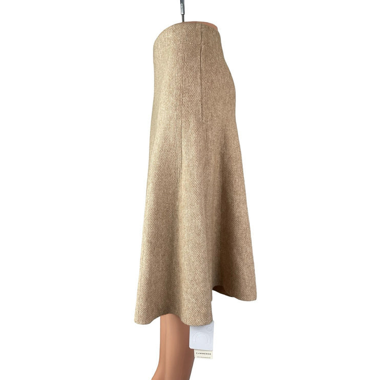 NEW Commense Beige Knit High Waisted A Line Flare Pleated Midi Skirt Size S