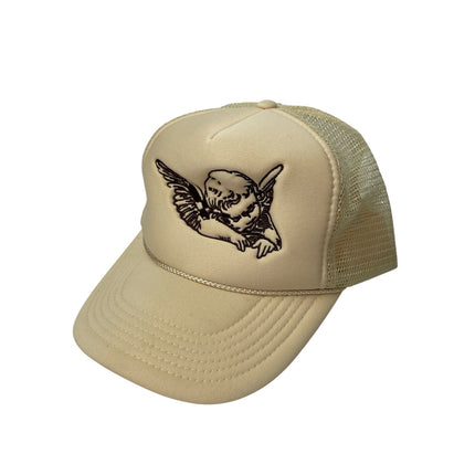 Nissun Unisex Beige Angel Embroidery Mesh Back Snapback Trucker Cap Hat OS