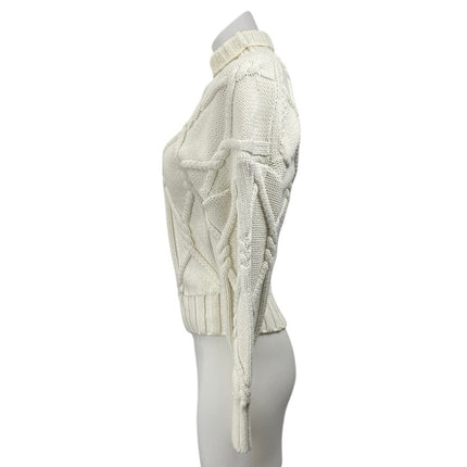 J.Crew Collection Womens Cream Cable Knit Turtleneck Pullover Sweater Top Size S