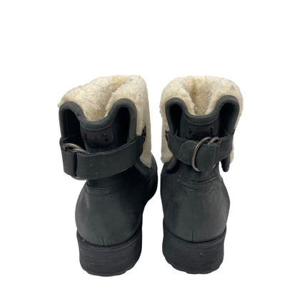UGG Aldon Womens Black Sherpa Leather Buckle Strap Winter Snow Ankle Boots 8.5
