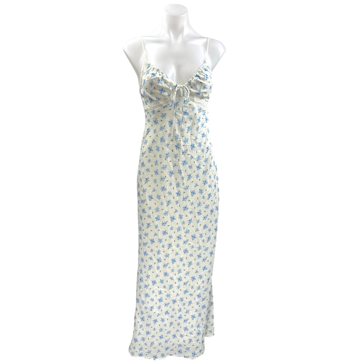 Kiss The Sky Juliette White Blue Floral Sleeveless Cami Camisole Maxi Dress XS