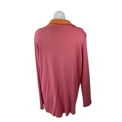 Real Clothes Women's Pink Coral Long Sleeve Collared Open Cardigan Sweater XL
