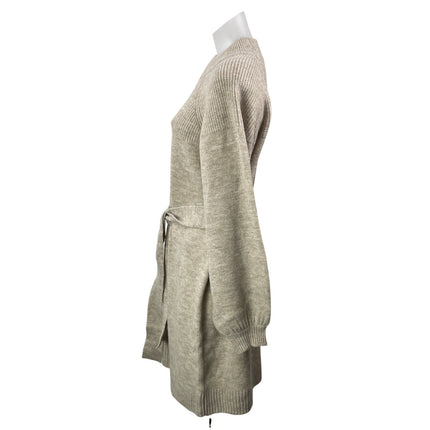 Vici Women's Beige Long Sleeve Tie Waist Knit Mock Neck Mini Sweater Dress S