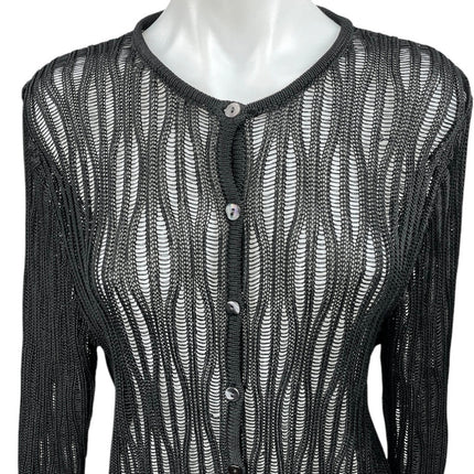 Valerie Stevens Black Open Knit Button Down Cardigan Sweater Top Size L