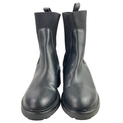 Steve Madden Kiley Womens Black Leather Stretchy Ribbed Knit Sock Ankle Boots 10