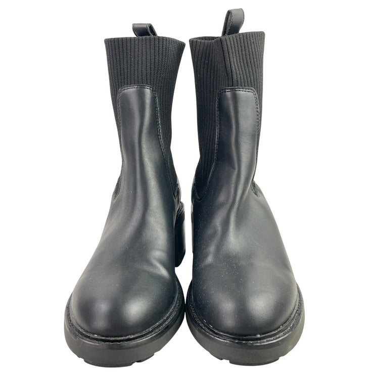 Steve Madden Kiley Womens Black Leather Stretchy Ribbed Knit Sock Ankle Boots 10