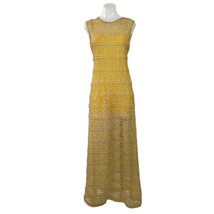 Zara Womens Yellow White Open Knit Crochet Sleeveless Maxi A-line Tank Dress S