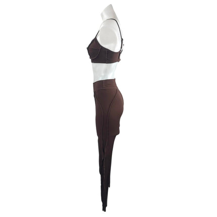 BTTRM Better Me Brown Contour Stitch Bralette Leggings Athletic 2-Piece Set M