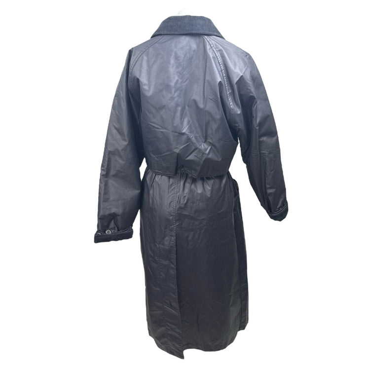 Woolrich Women's Black Faux Leather Flannel Lined Wool Trench Coat Jacket Size M