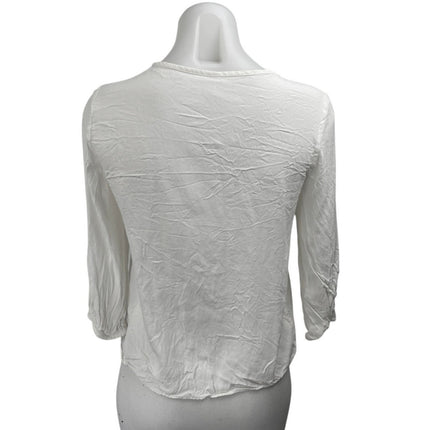 MNG Mango Women's White Long Sleeve Tie Button Up Cardigan Blouse Top Size 4