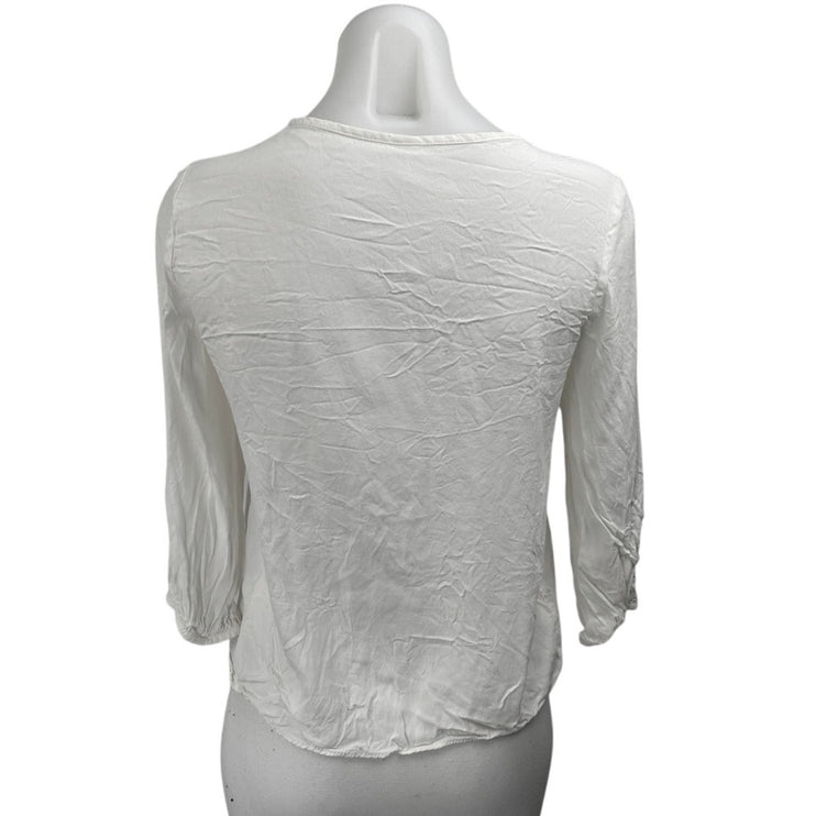 MNG Mango Women's White Long Sleeve Tie Button Up Cardigan Blouse Top Size 4