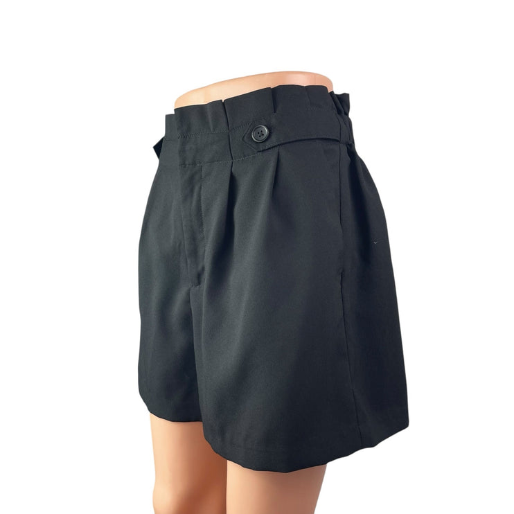 Banana Republic Women's Black Pleated High Waist Mini Wide Leg Paperbag Shorts 6