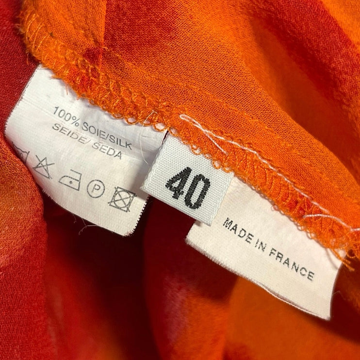 Rhapsodie De Weinberg Orange Leopard Animal Print Tie Front Sheer Blouse Top 40