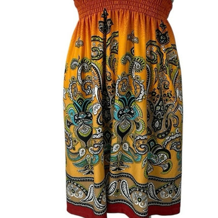 Bailey Blue Multicolor Paisley Sleeveless V Neck Smocked Waist Mini Dress Size S