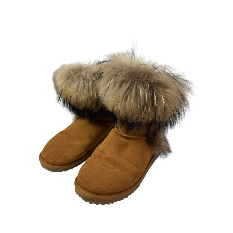 Teen Cherie Women's Brown Suede Sheepskin Almond Toe Ankle Snow Booties Boots 40
