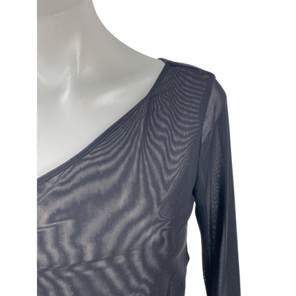 Silence & Noise Black Mesh Asymmetical One Shoulder Long Sleeve Blouse Top Sz S