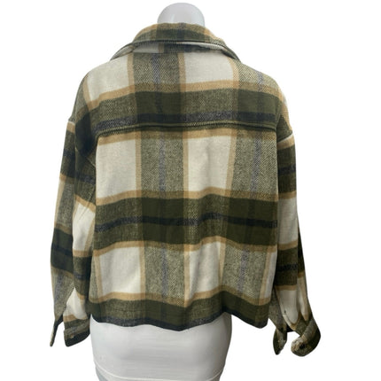 For The Republic Green Plaid Flannel Long Sleeve Button Shirt Jacket Shacket M