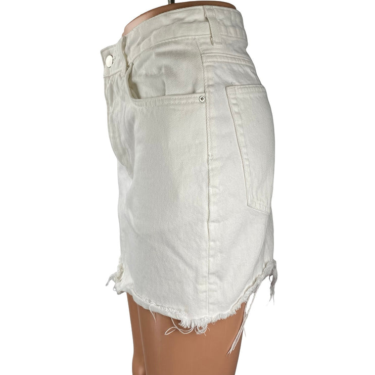 H&M Women's White High Waist Cut Off Raw Hem Pencil Denim Jean Skirt Size 2