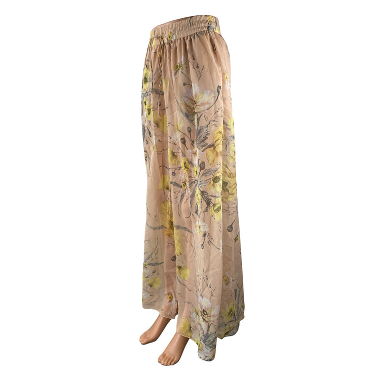 H&M Women's Coral Floral High Waisted Wide Leg Tie Knot Trousers Pants Size 4
