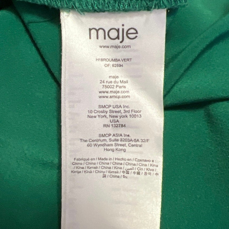 Maje Green Jacqueline Long Sleeve Ruffle Mock Neck Pleated A Line Mini Dress 2