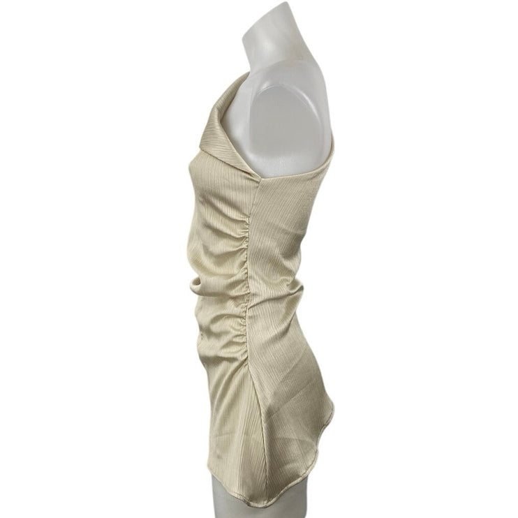 Zara Womens Metallic Satin Draped One Shoulder  Sleeveless Asymmetric Tank Top S