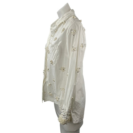 Anthropologie Maeve Women's White Beaded Long Sleeve Button Down Shirt Top XS
