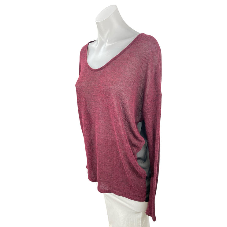 Francesca's Red Sheer Mesh Back V Neck Long Sleeve Tunic Blouse Sweater Top Sz L
