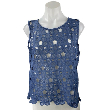 Ann Taylor LOFT Blue Daisy Floral Crochet Lace Sleeveless Crop Tank Top Size S