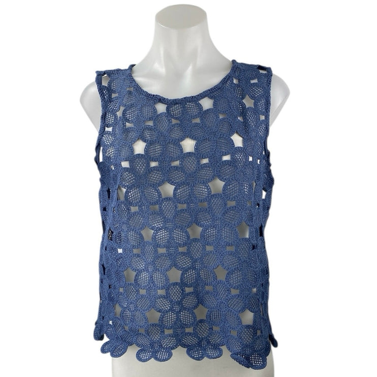 Ann Taylor LOFT Blue Daisy Floral Crochet Lace Sleeveless Crop Tank Top Size S